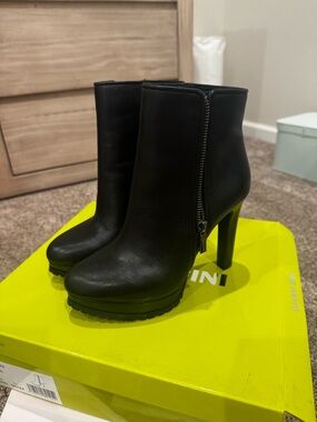 Gianni Bini Black Leather-Look High Heel Ankle Booties with Side Zip